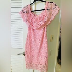 Pink Lace Off-Shoulder Dress